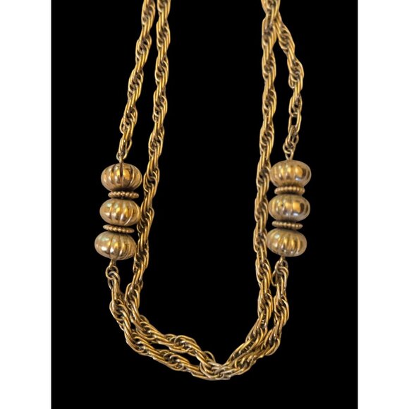 Vintage Monet Gold-Tone 53" Double Strand Rope Chain Necklace With Beaded Accent - Picture 3 of 6